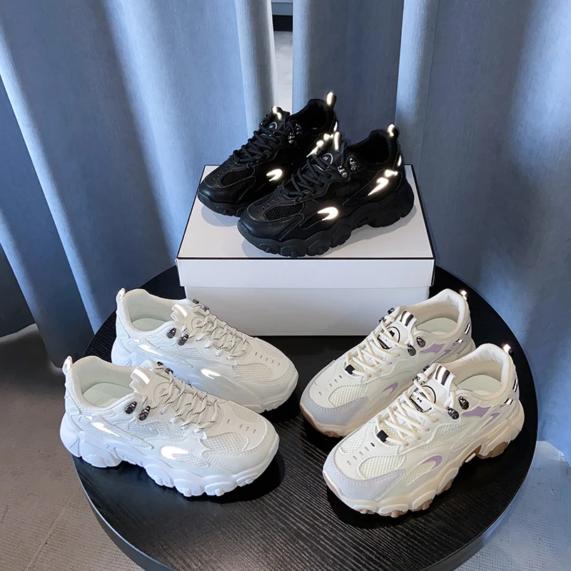

2020 Spring Women Platform Sneakers Designers Chunky Lace Up Woman Casual Shoes Ulzzang Fashion Female Running Trainers Black