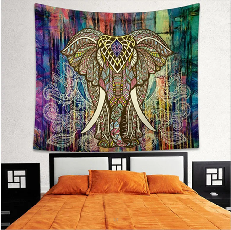 

Гобелен с изображением слона Цветной печатных гобеленовое украшение с мандалой Индийский Слон Мандала хиппи настенный гобелен