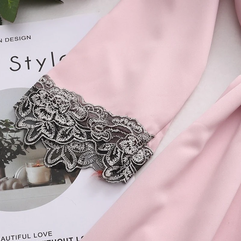 Robe Sleep Suit Womens Lace Satin Pajamas Gown Set V-Neck Sexy Cami Nighties Wear Pijama Home Nightwear Spring Nightdress