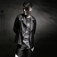 mens new vest male slim nightclub costume punk leather riveted leather vest male singer rock leather clothing pu jacket 2020