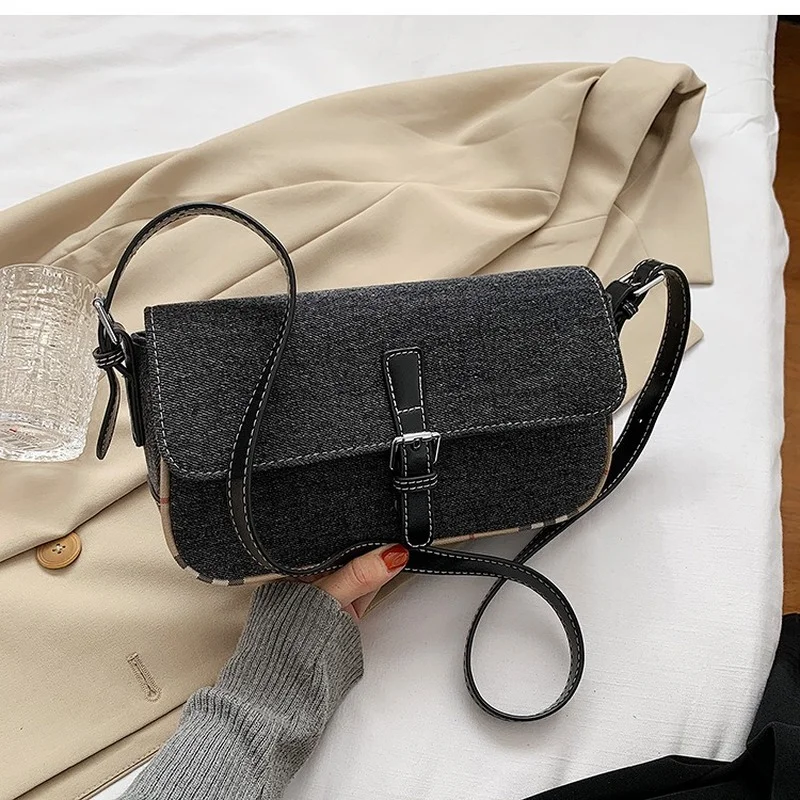 

SOTAKENPA Bag Women 2021 New Pouch Fashion Messenger Shoulder Bag Underarm Texture Denim Small Square Bag Hand Bags for Women
