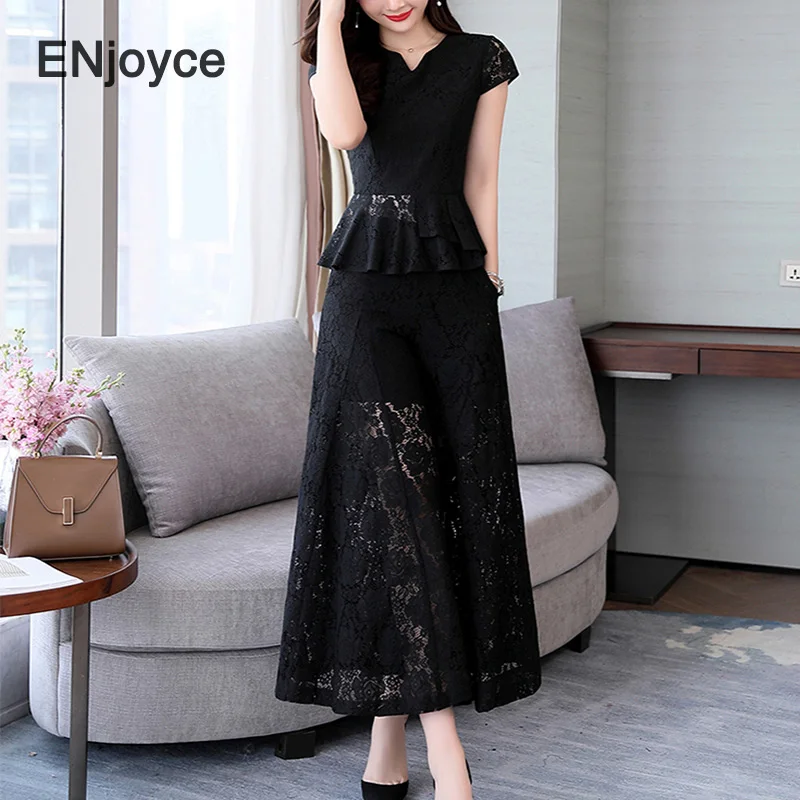 Женский комплект из 2 предметов элегантный кружевной двух с вырезами брюки