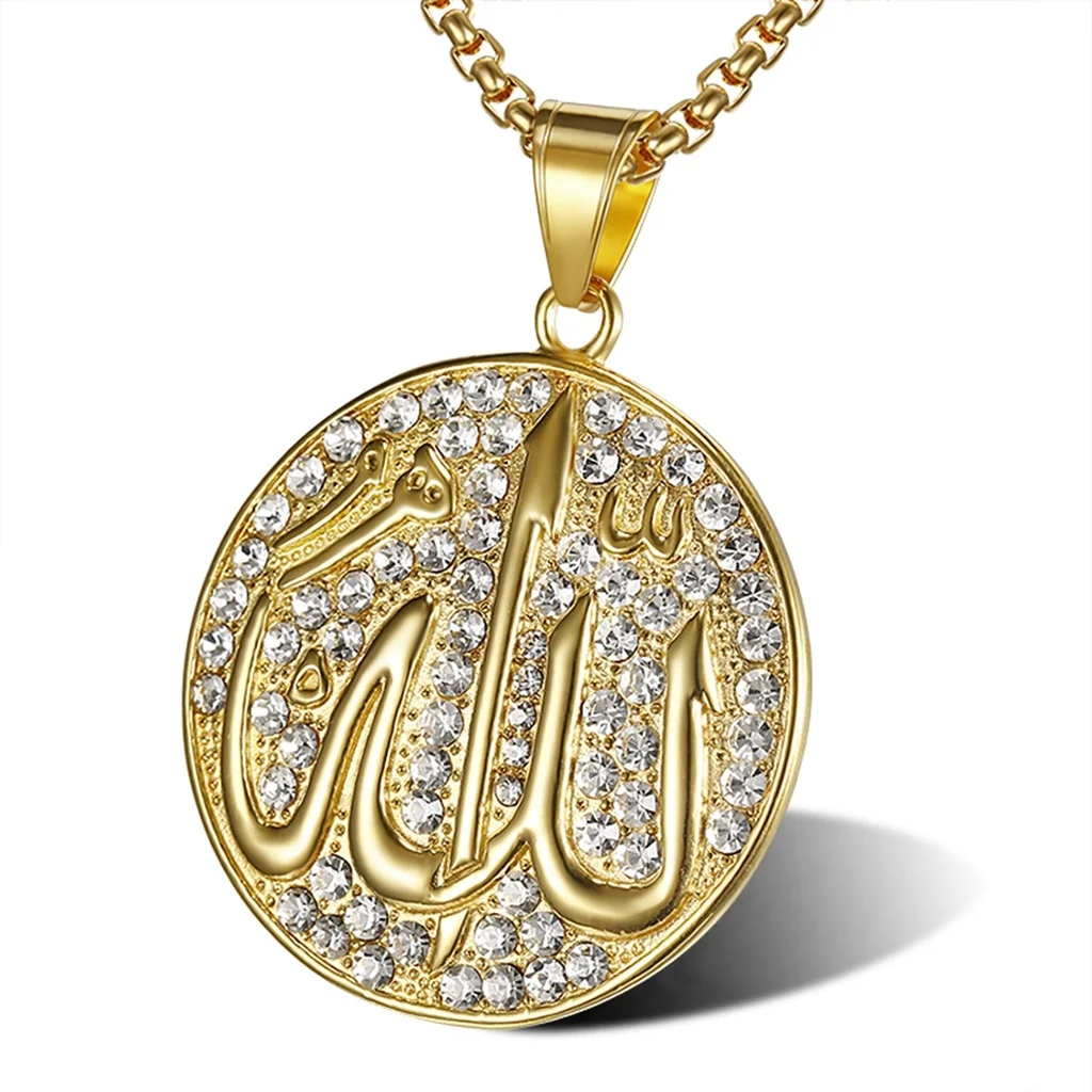 

Crystal Pendant Necklace Arabic Muslim Pendant Gold Plated Stainless Steel Islamic Men Necklace Pendant