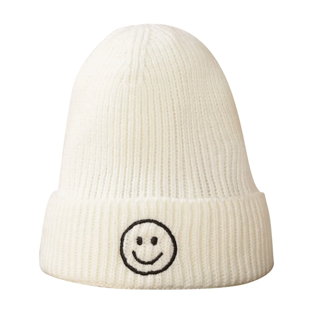 Hat Fashion Unisex Autumn Winter Warm Smiley Knitted Woolen Cap Solid color Soft Beanies Cold-proof Breathable Female Simple | Аксессуары