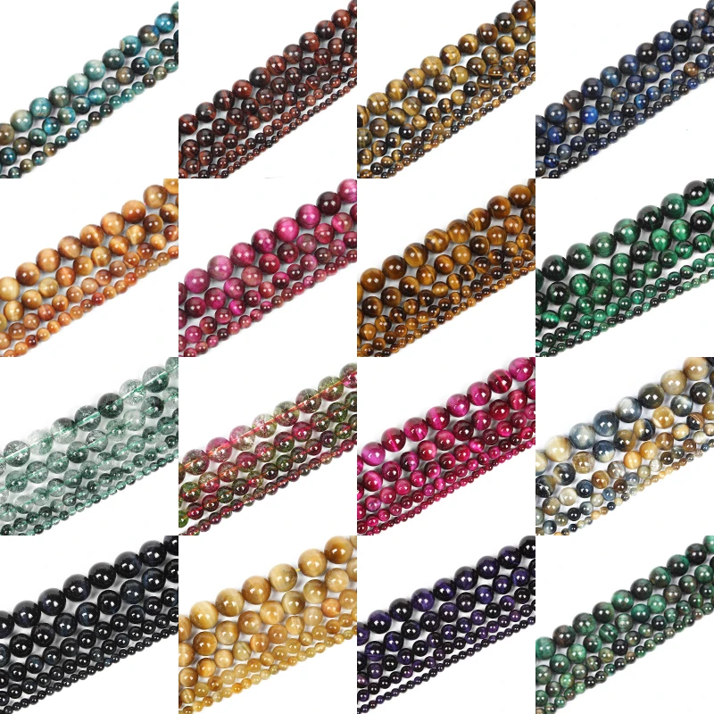 Factory Price Tiger Eyes Natural Stone Beads For Jewelry Making Round Loose DIY Bracelets Necklaces Pick Size 4/6/8/10/12 MM  Украшения