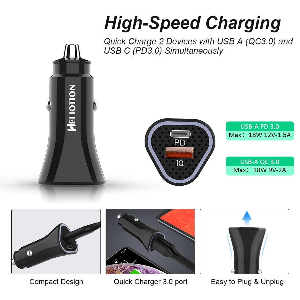 

Xiaomi Car Charger Adapter 36W 3.0 Phone Fast Charger Adapter For iPhone 12 11 7 Samsung Xiaomi Mi Huawei LG Phone