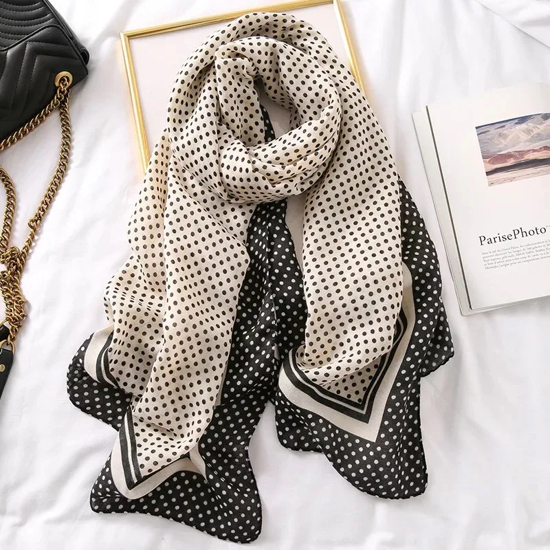 

New style Chinese Classic silk autumn and winter lady fashion beach Colour matching foulard shawl women Dot print cotton scarf