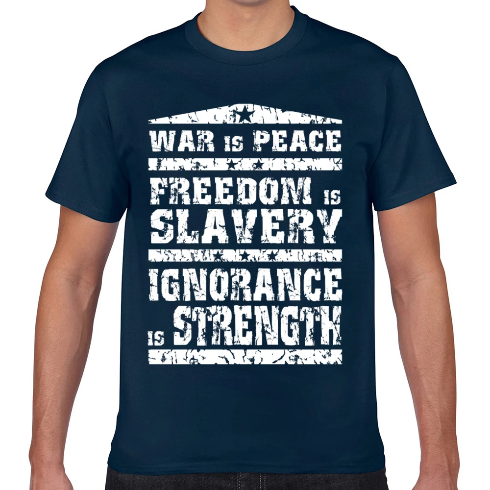 Мужская футболка с надписью war is peace Basic Black Geek Хлопковая мужская XXX модель 1984 года |