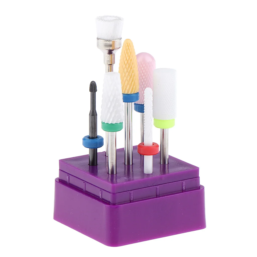 

7x Ceramic Nail Drill Bits Polishing Grinding Head with Brush Set for Electric Nail Machine 3/32''