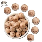 Бусины из бука для прорезывателя новорожденных, деревянные бусины с принтом сделай сам для соски, ожерелья, цепочки, аксессуары, 50 шт., 16 мм