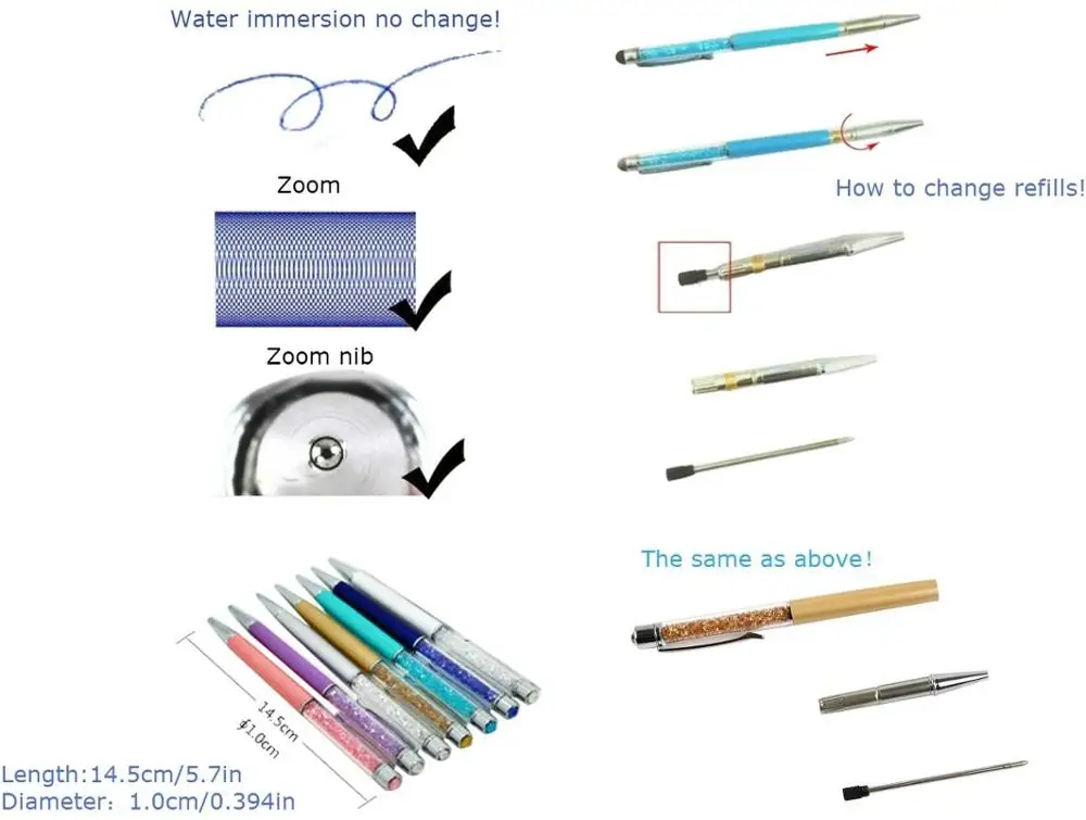 5 шт./лот алмазные кристаллы шариковые ручки кристаллические блестящие