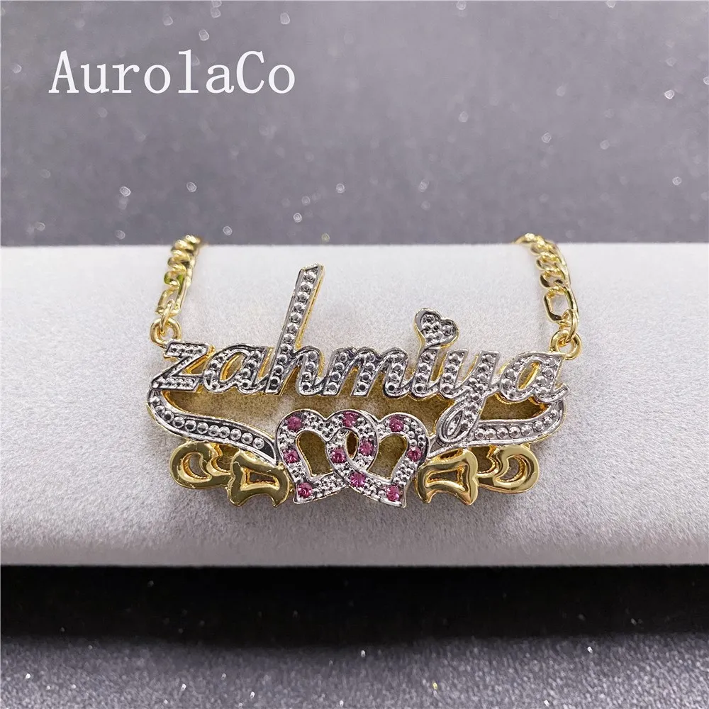 

AurolaCo Fashion hip-hop Style Custom Name Necklace Personalized Golden Nameplate Necklace Jewelry For Women Gift