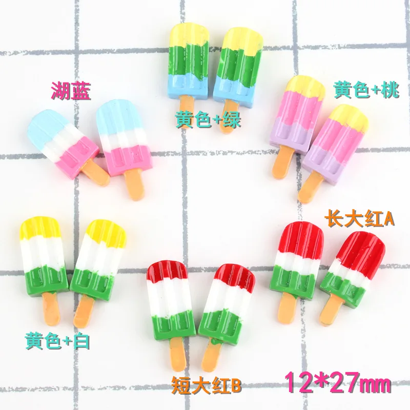 50pcs/Lot ice cream diy resin accessories Flatback Rainbow Colors Cabochons Craft Fit Girls Hair Jewelry Decoration 12*27mm | Украшения и