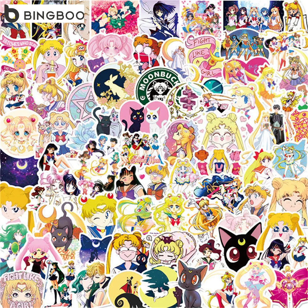 

100 Pcs Anime Sailor Moon Stickers for Water Bottle Laptop Skateboard Luggage Guitar Car Motorcycle Bike Gifts for Teens Adults
