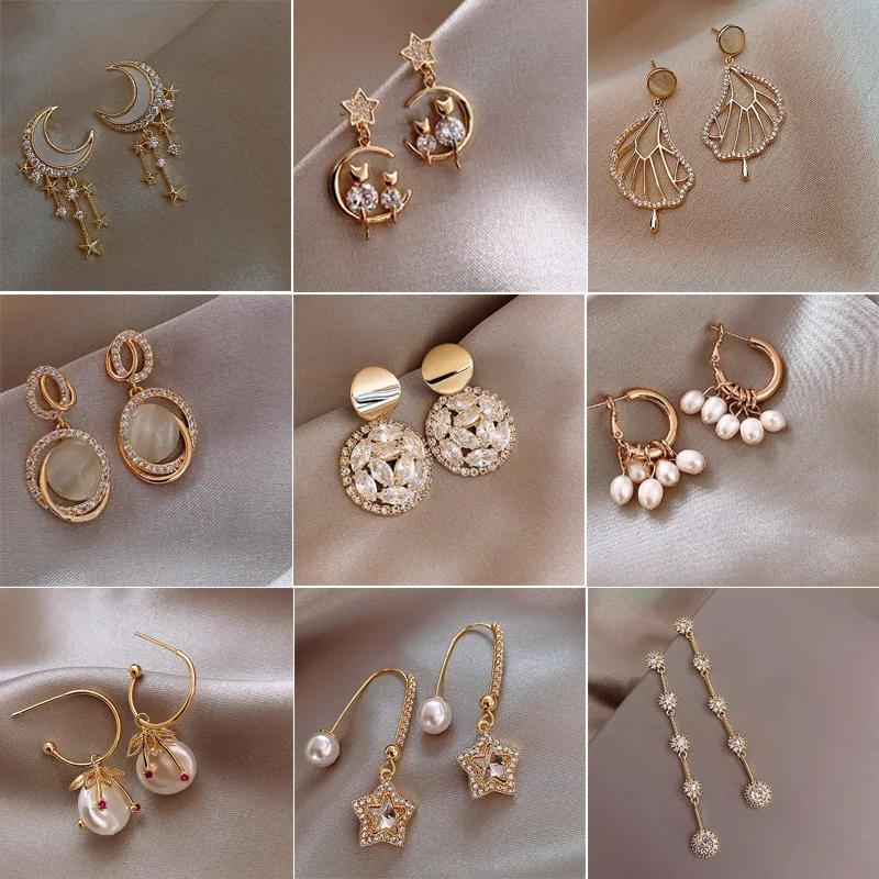 

Onlylili Trendy Moon Dangle Earrings For Women Temperament Pearl Cherry Cat Rhinestone Pendant Earring Girl Party Jewelry Gift