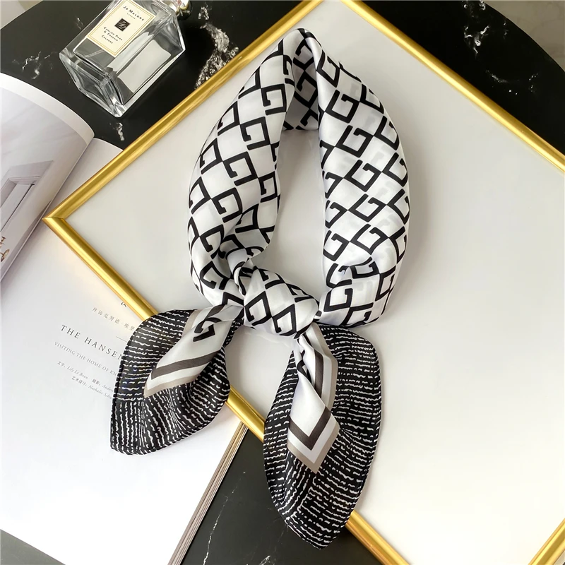 

Новый Шелковый квадратный шарф шали из фуляра женские шарфы для шеи повязка для волос Сумка галстук клетчатый принт Бандана шейный платок и...
