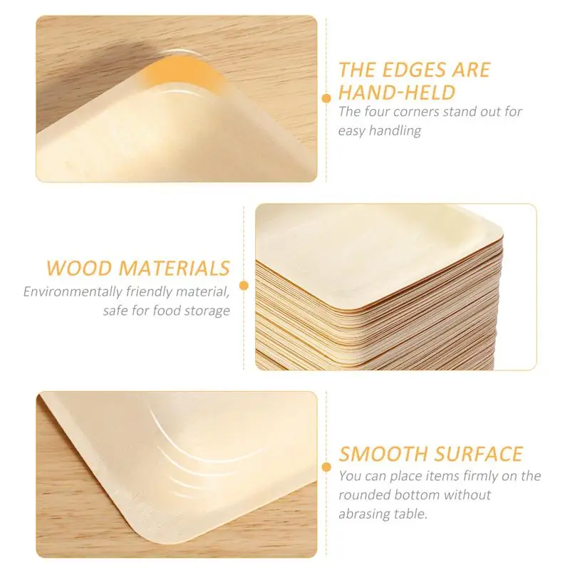 100 шт. квадратных одноразовых деревянных тарелок ROSENICE для вечеринок, ресторанов, пикников и дней рождения, размером 140х140 мм.