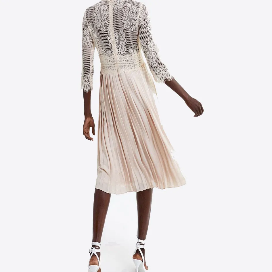 Женское плиссированное платье феи с круглым вырезом и кружевом в стиле пэчворк