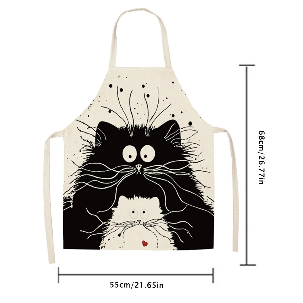 

Cute Cartoon Kitchen Apron Cat Printed Cotton Linen Aprons For Men Women Household Cleaning Home Cooking Accessories