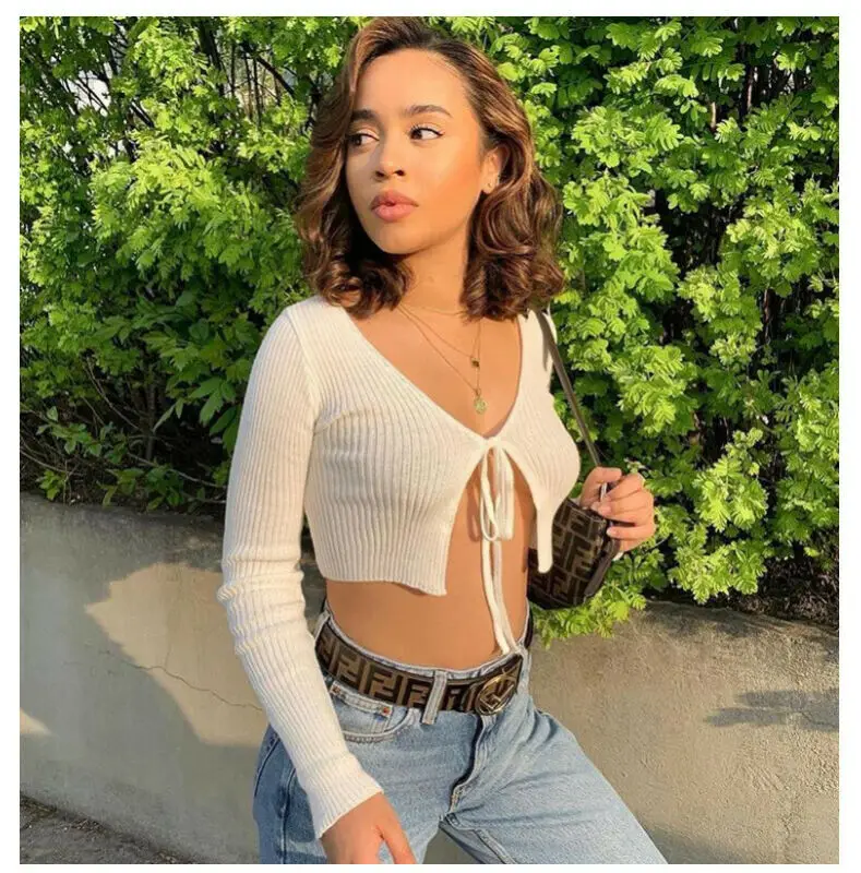 2019 Новая модная шикарная женская блузка на шнуровке с бантом открытый длинный