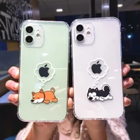 cute cartoon animal shiba inu and husky clear phone case for iphone 12 11 pro max x xs xr mini 7 8 plus soft tpu cover couple