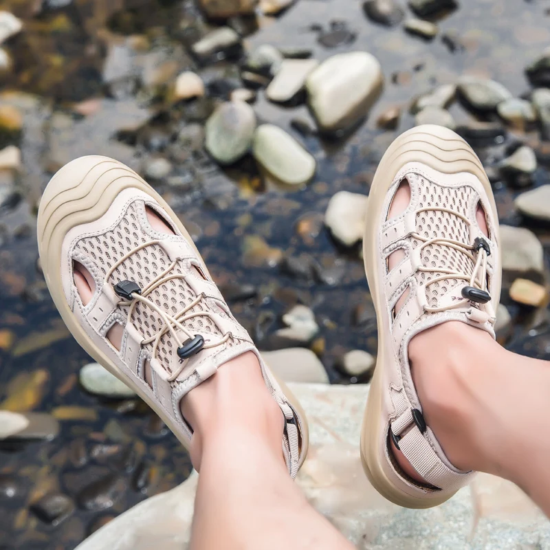 

Мужские сандалии-гладиаторы из натуральной кожи, с сетчатым верхом