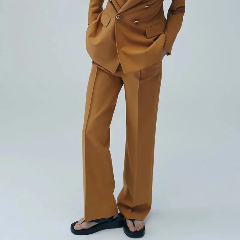 Женский офисный комплект из блейзера цвета хаки двубортный пиджак Элегантная