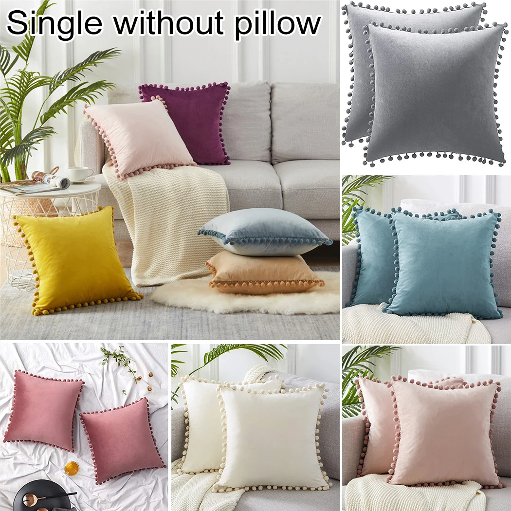 

Set Pillowcases Cushion Pillow Decoration Pom-poms Sofa Particle Velvet