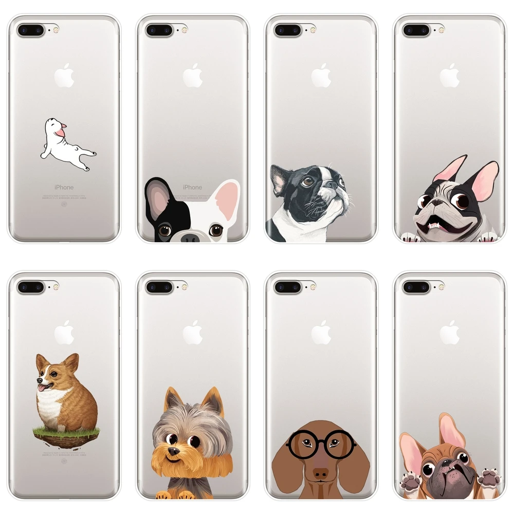ТПУ задняя крышка для iPhone X XR XS MAX 8 7 6 S мопса Французский бульдог силиконовый