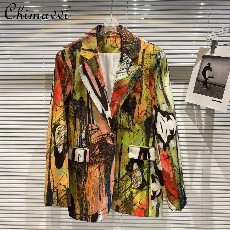 

Женский блейзер с длинным рукавом, свободный блейзер с рисунком в абстрактном стиле граффити, костюм в уличном стиле, осень 2021