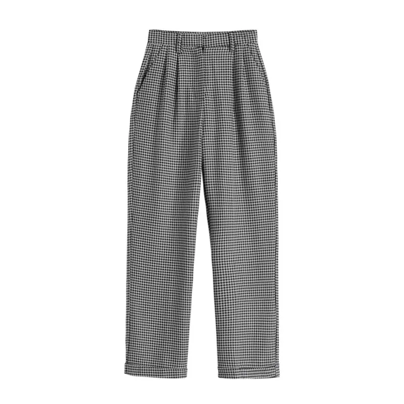 

2021 Spring Women Plaid Wide Leg Pants High Waist Loose Straight Casual Pants Female Plus Size Trousers Casual Baggy Pants