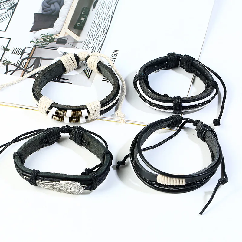 12 шт./компл. винтажный вязаный мужской браслет из воловьей кожи сделай сам
