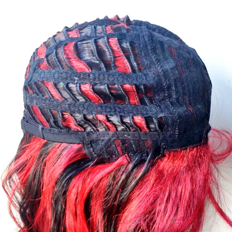 Yiyaobess Synthetic Black Red Highlights Hair Wig With Bangs Halloween Costume Party Long Wavy Rainbow Colored Wigs For Women images - 6