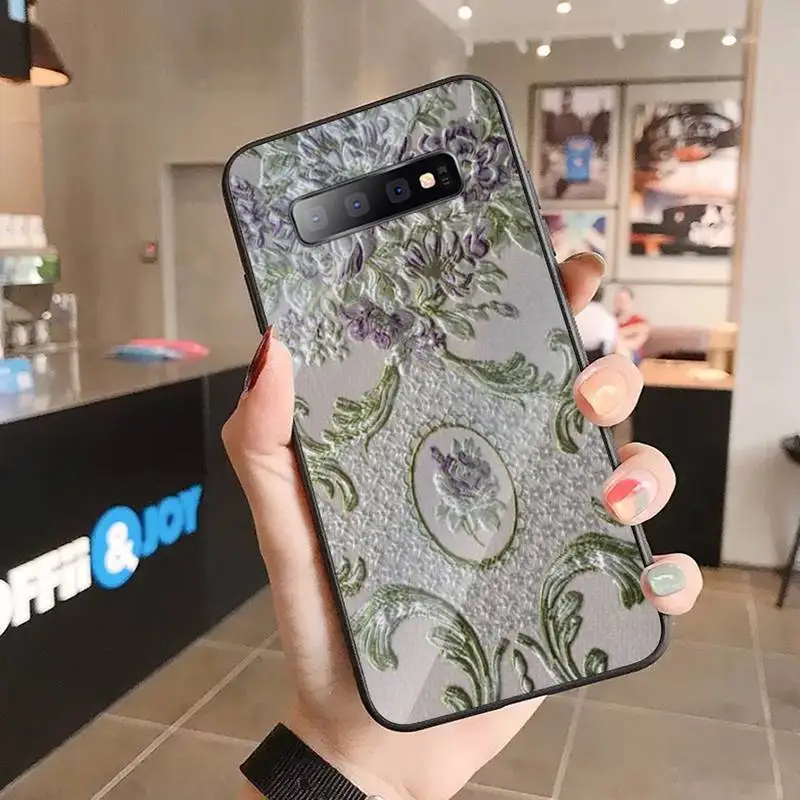 

Flower Emboss Phone Case Tempered glass For Samsung S6 S7 edge S8 S9 S10 e plus note8 9 10 pro