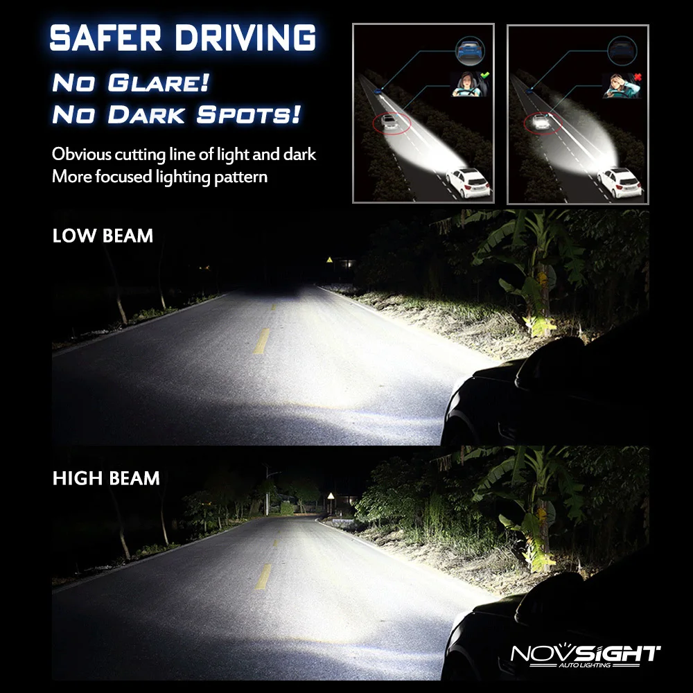 

NOVSIGHT H4 LED Hi-lo Beam H7 LED Car Headlights H11 H8 HB4 HB3 9005 9006 LED H7 H13 50W 10000LM Auto Headlamps Fog Light Bulbs