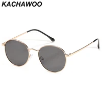 kachawoo round sunglasses women men uv400 gold metal sun glasses small retro frame black brown summer shades for drop shipping
