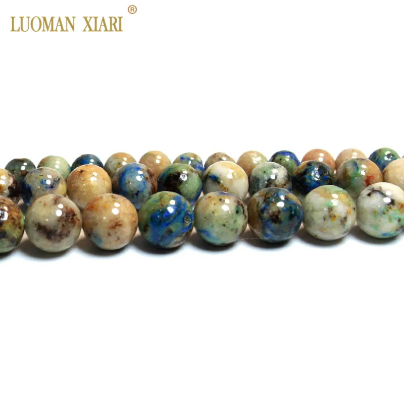 

100% Natural Fynchenite symbiotic ore of Malachites and Lapis lazuli Round Stone Beads For Jewelry Making Diy Bracelet Necklace