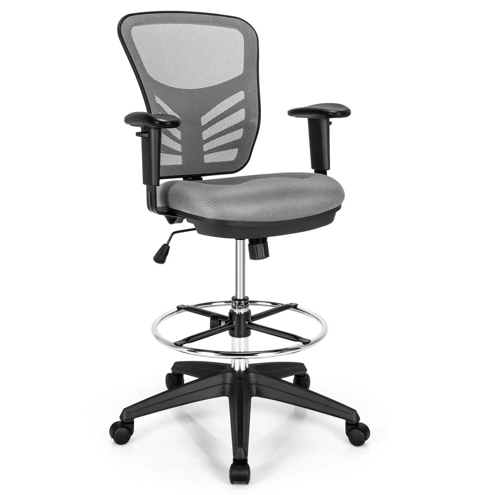 Office Chair W/adjustable Armrests & Foot-ring Grey  Cb10139