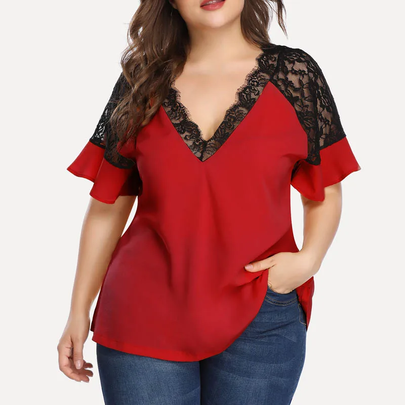 Красный Летняя женская футболка размера плюс, обхват груди 132 см, 5XL, 6XL, 7XL, 8XL, 9XL, женская футболка желтого и красного цветов - Цвет: Красный
