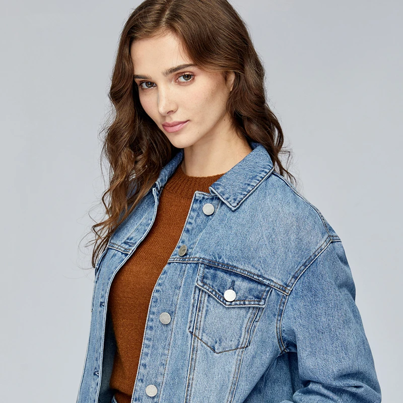 Куртка женская джинсовая с длинным рукавом модный ковбойский пиджак свободного