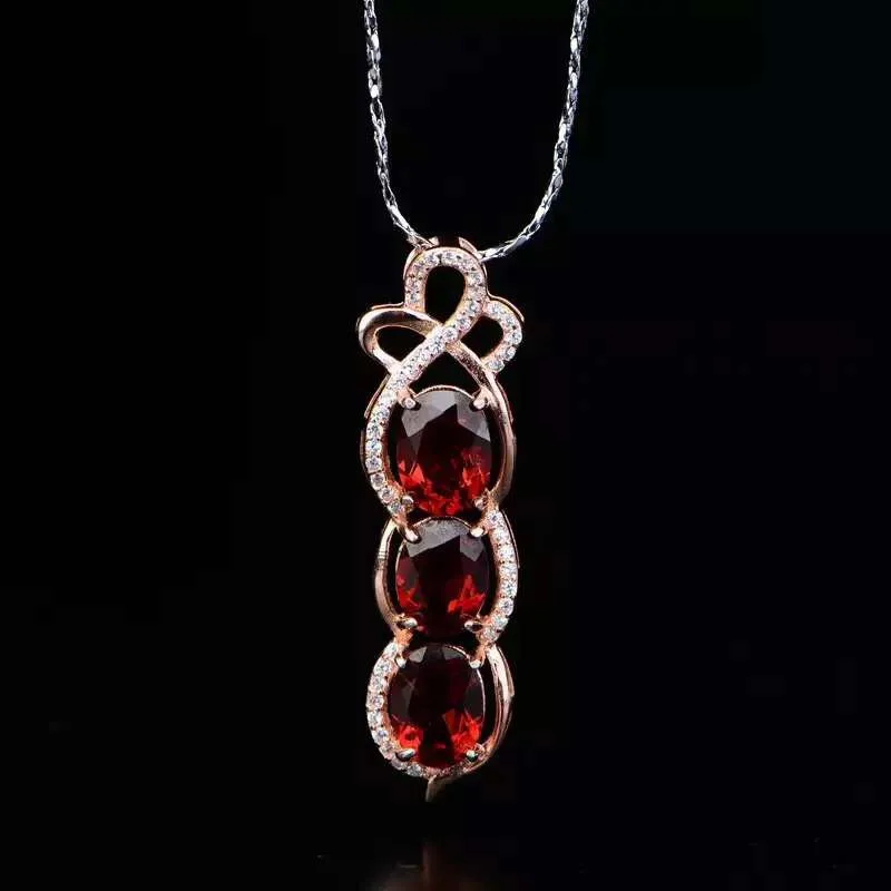 Красный драгоценный камень натуральное ожерелье из граната 925 пробы серебряный