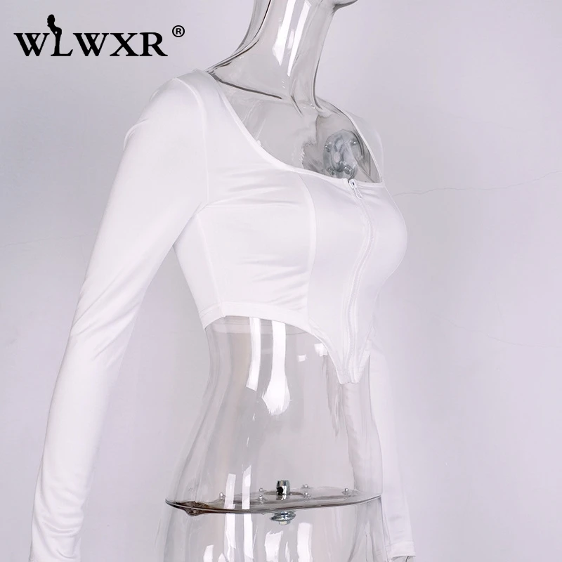 WLWXR Повседневная облегающая футболка женская укороченный топ с длинным рукавом