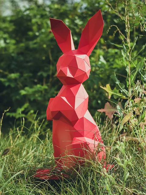 3D Rabbit Paper Model Cute Animal Papercraft DIY Handmade Stereo