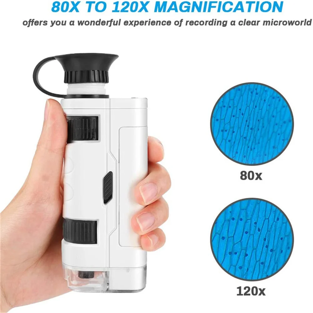 kids microscope toy 80x 120x beginner mini led lighted pocket zoom microscope science kit naked eye and mobile phone observation free global shipping