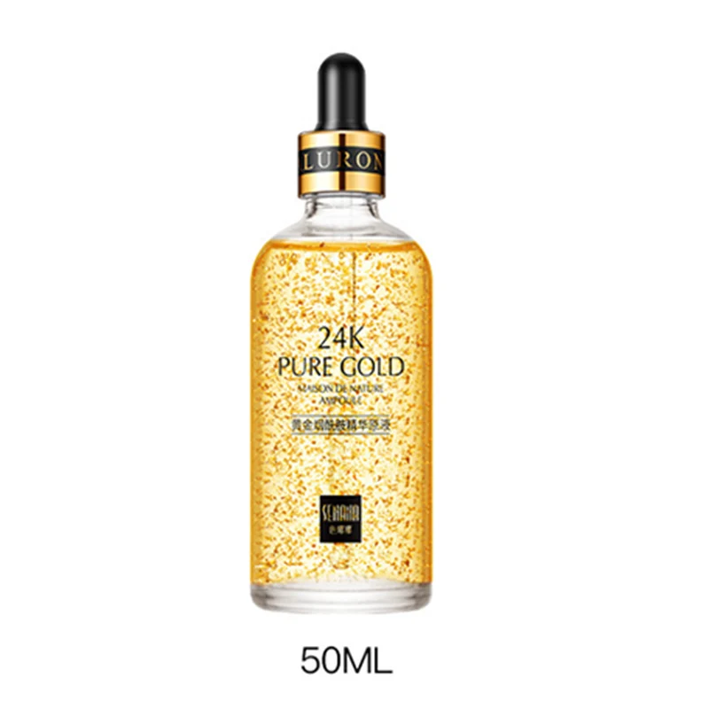 50ml 24K Gold Сыворотка для лица с гиалуроновой кислотой 24 К, увлажняющая, усадочная, осветляющая, никотинамид, уход за кожей, подтягивающая, укрепляющая эссенция - Вес нетто: 50ml 24K Gold