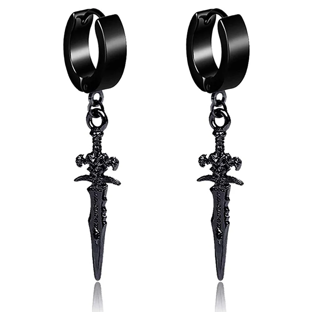 

Hip hop street Stainless Steel Earrings Clip or Piercing Earrings for Men Women Punk Sword Cross Non Piercing Earring Jewelry