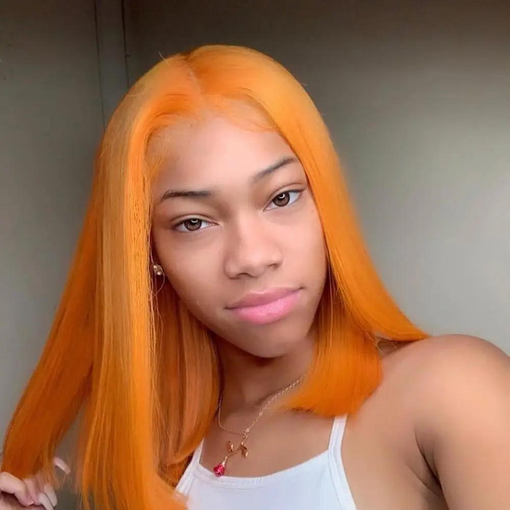 Парик с оранжевым Бобом парики из человеческих волос на фронте шнурка для женщин