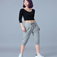 women summer harem short pants high waist elastic loose joggers 34 midcalf capris sweatpants 5xl 6xl black grey navy red