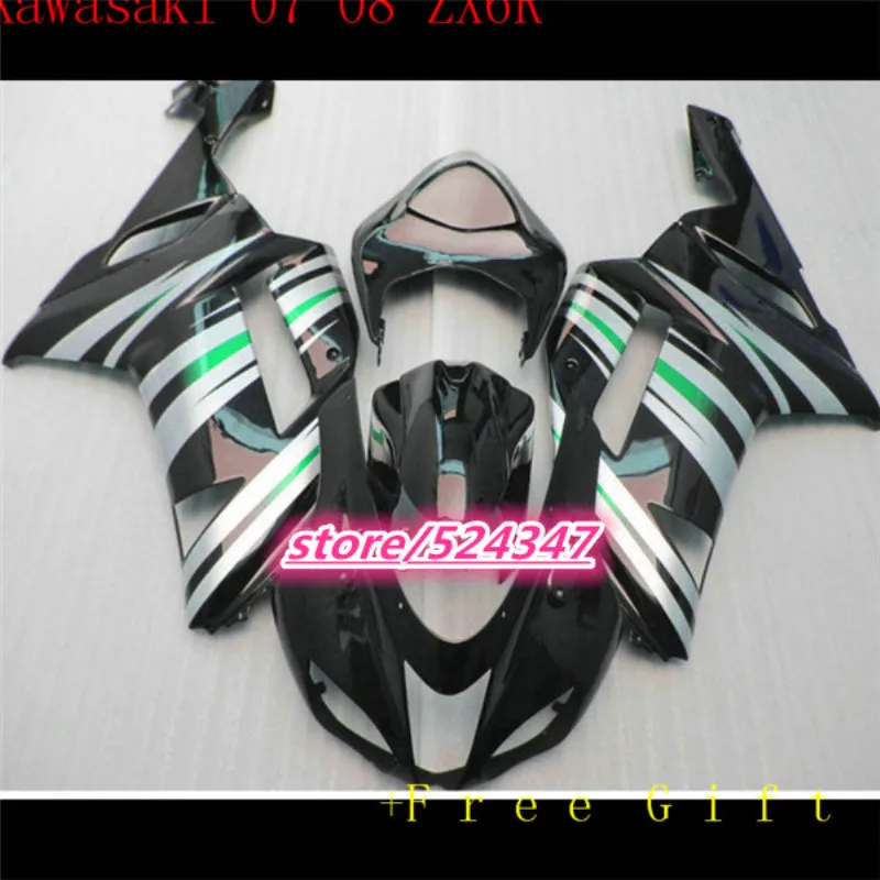 

НОВЫЕ комплекты обтекателей для мотоциклов ABS, подходят для Kawasaki Ninja ZX-6R ZX6R 2007 2008 07 08 636, зеленый с черным на заказ