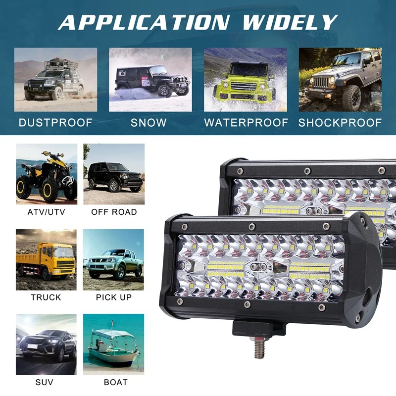

Three Rows of 7 Inches 400W Car Light Assembly for Trucks Cars Led Work Light Bar for Off Road SUV Boat 12V 24V